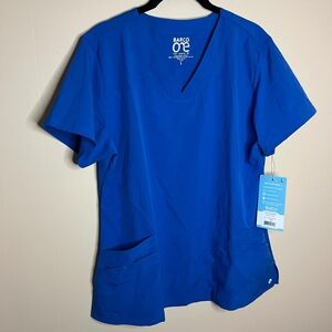 Barco One 5-Pocket V-Neck Yoke & Side Panel Scrub Large Top in New Royal Blue